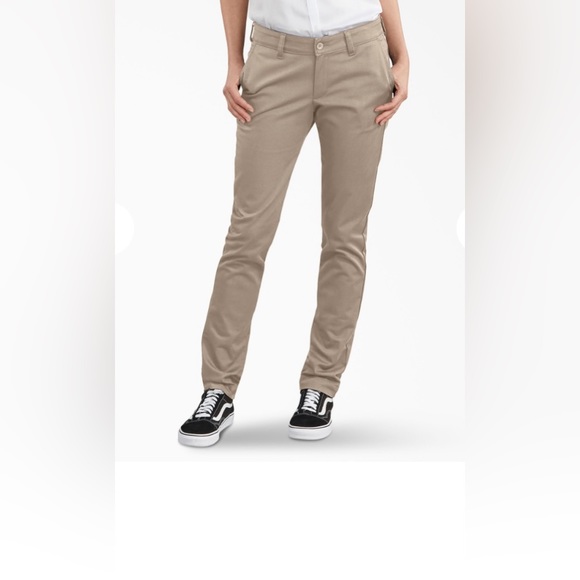 Dickies Women Slim Fit Pants in Color Khaki - Picture 1 of 9